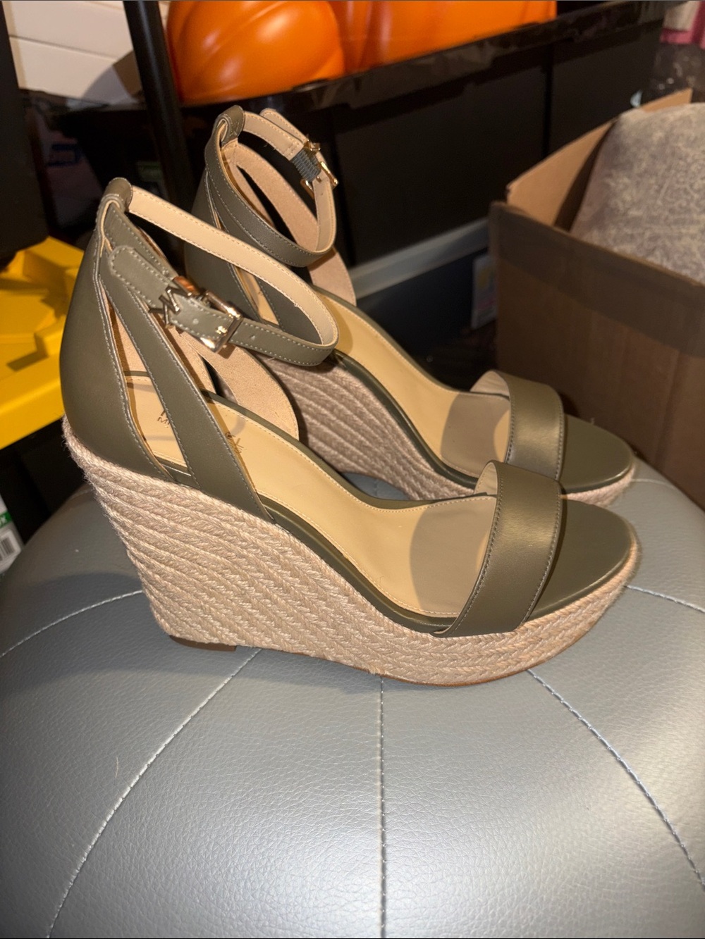 Michael Kors Olive Green Wedge Sandals with Ankle Strap